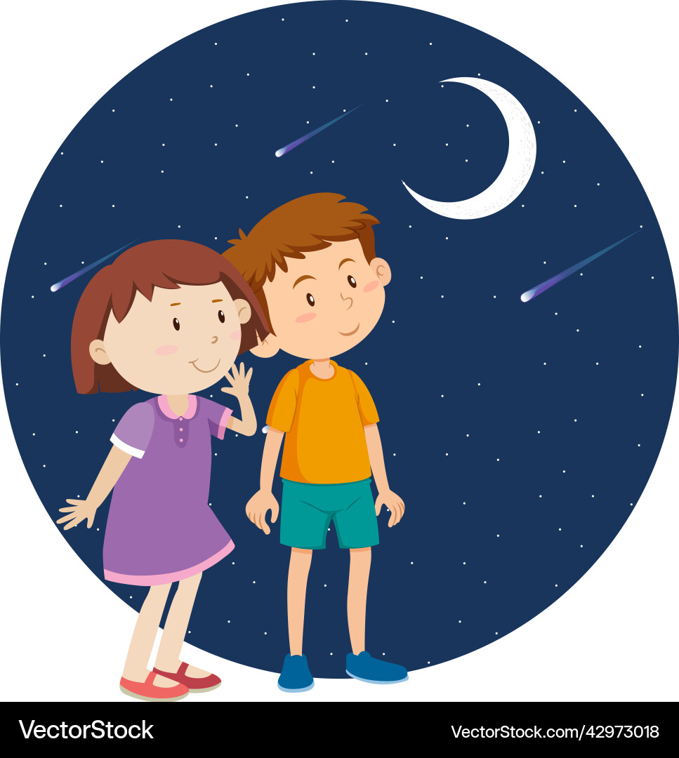 Two kids looking at the moon Two kids looking at the moon vector image