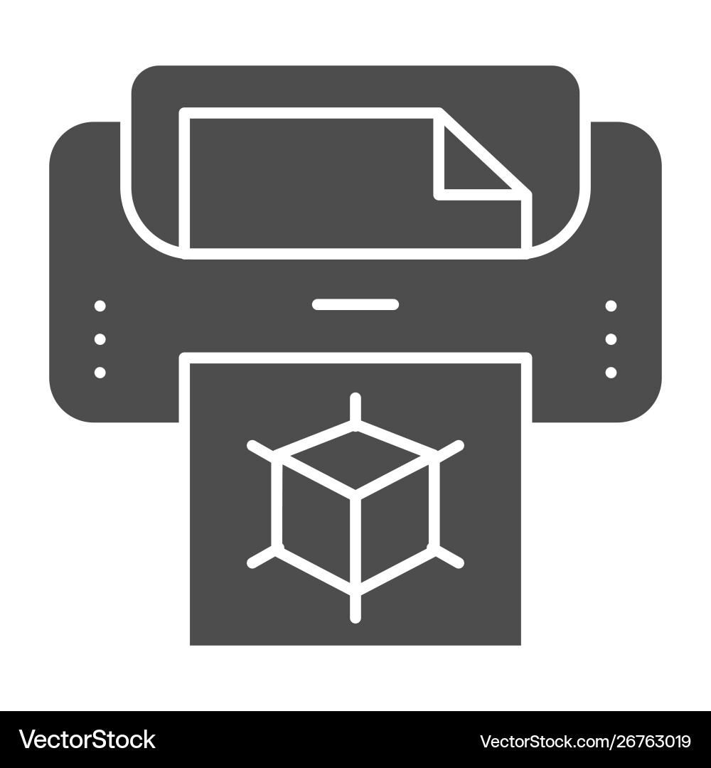 3d printer with document solid icon print machine 3d printer with document solid icon print machine vector image