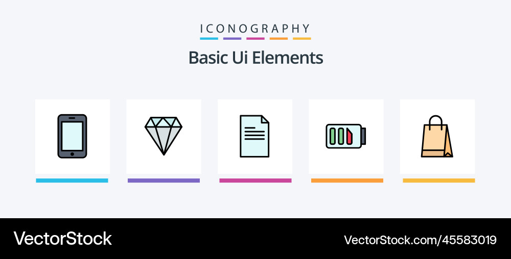 Basic ui elements line filled 5 icon pack vector image