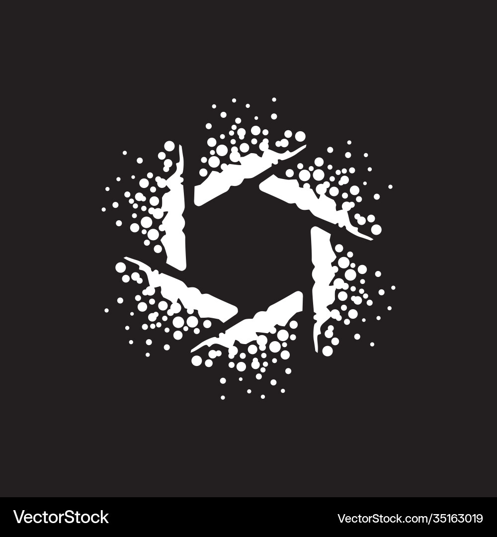 Camera lens with dots explosion effect template Camera lens with dots explosion effect template Vector Image