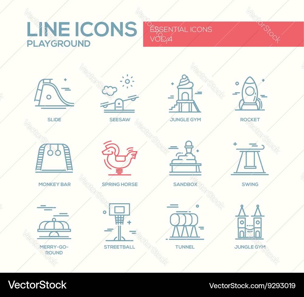 Children playground line design icons set Vector Image