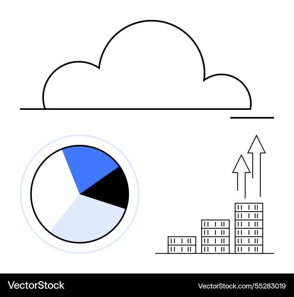 Cloud storage with growth bar graph and pie chart Cloud storage with growth bar graph and pie chart vector image