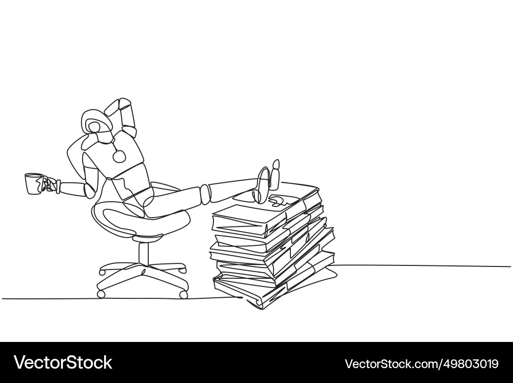 Continuous one line drawing robot sitting Continuous one line drawing robot sitting vector image