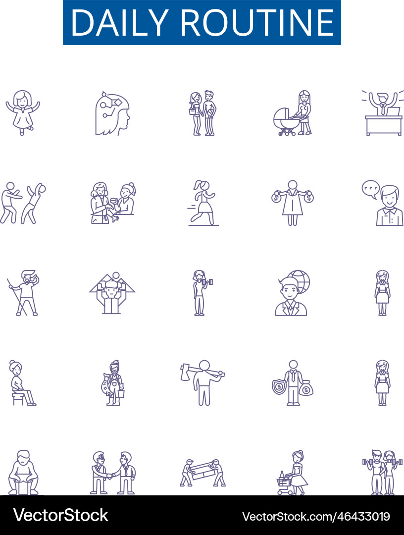 Daily routine line icons signs set design Vector Image