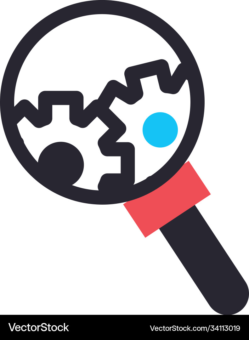 Gears in lupe line and fill style icon Vector Image