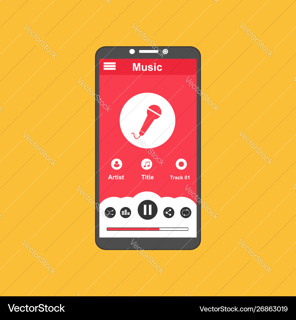 Media player application app template with flat Media player application app template with flat vector image