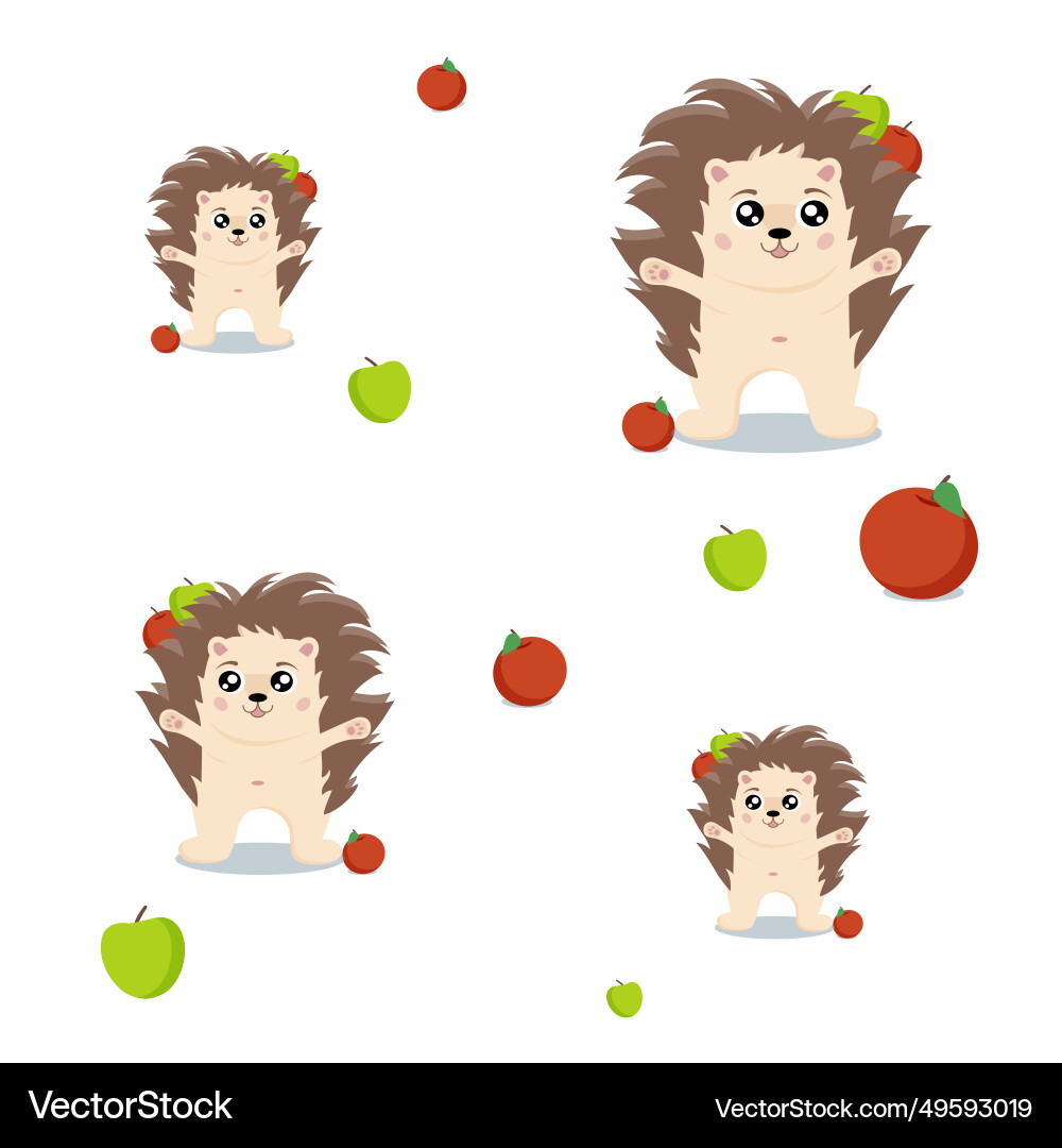 Pattern hedgehog character with apples Vector Image