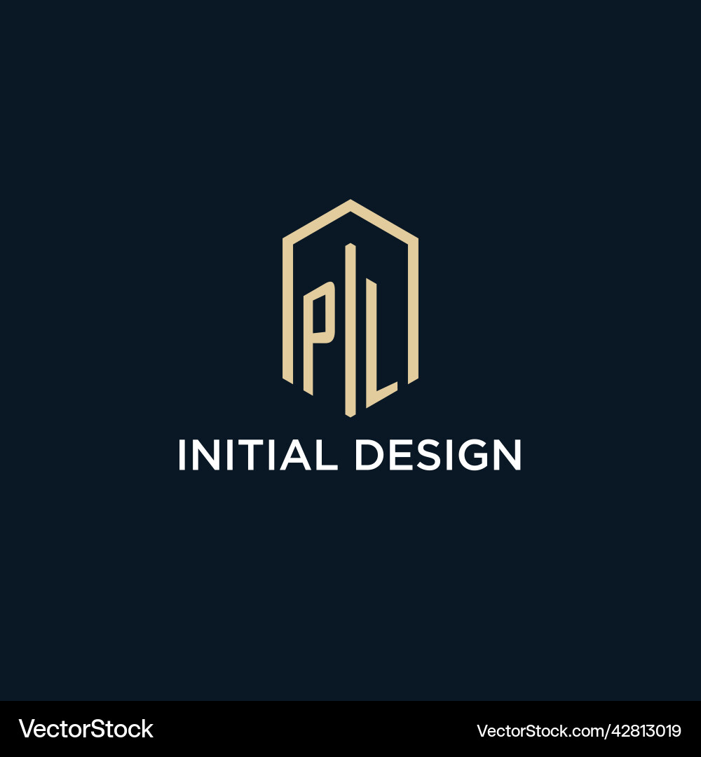 Pl initial monogram logo with hexagonal shape Pl initial monogram logo with hexagonal shape Vector Image