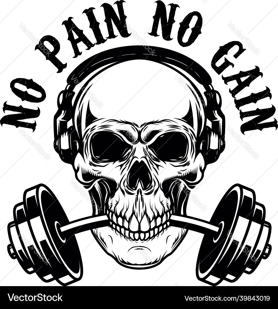 Skull with Headphones & Barbell Vector Image