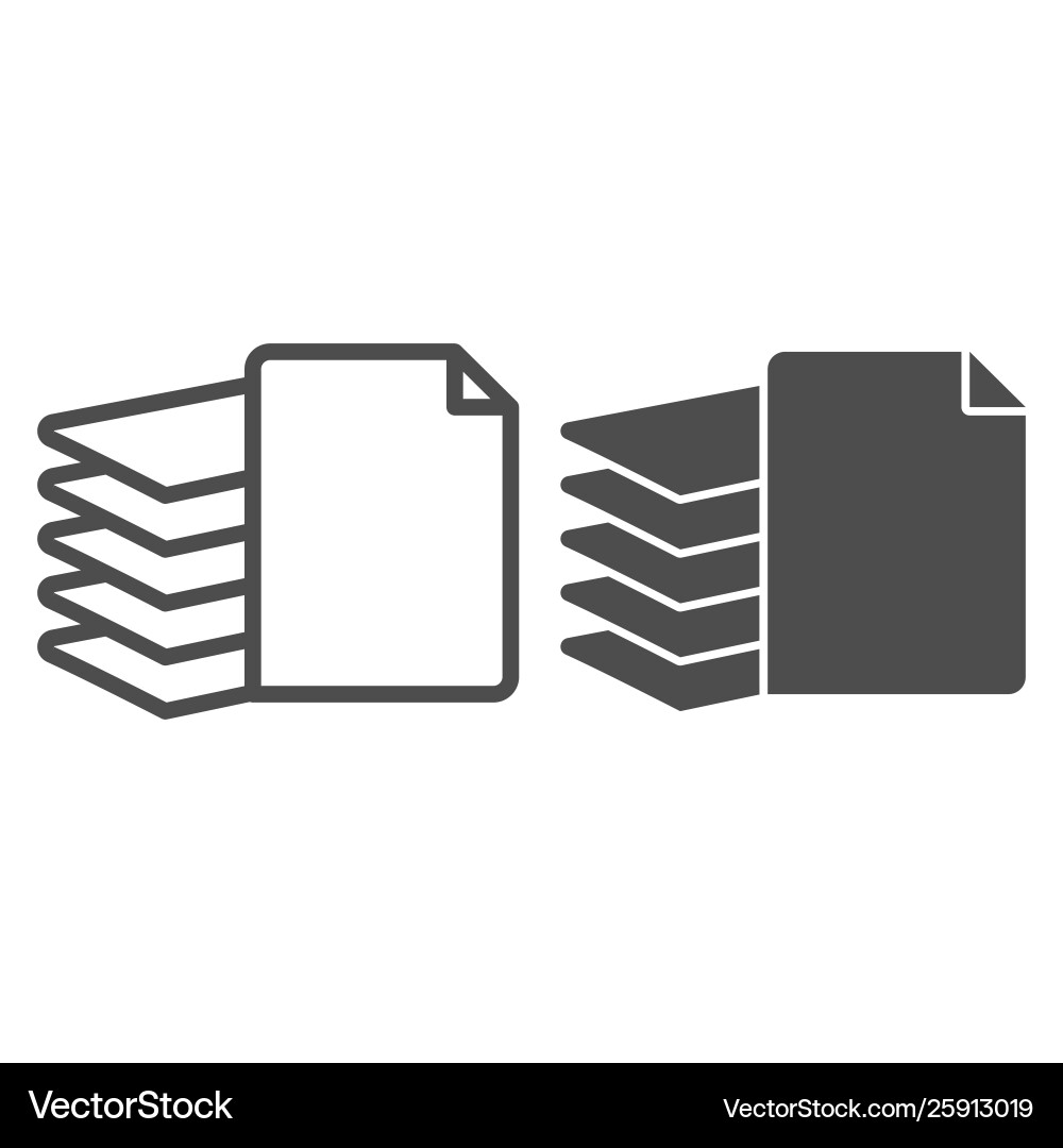 Stack paper line and glyph icon files vector image
