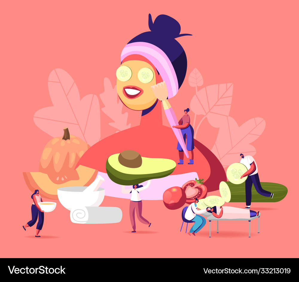 Tiny characters around huge woman with facial Tiny characters around huge woman with facial vector image