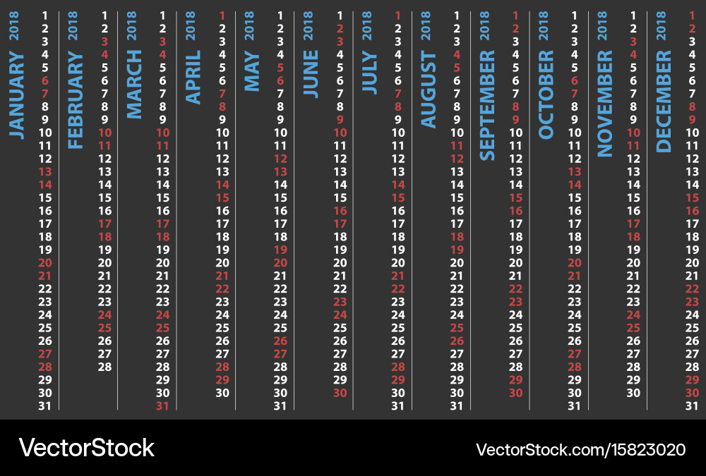 2018 calendar with vertical rows design Vector Image