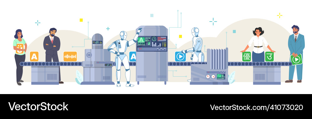Ai machine translation process from one foreign Vector Image