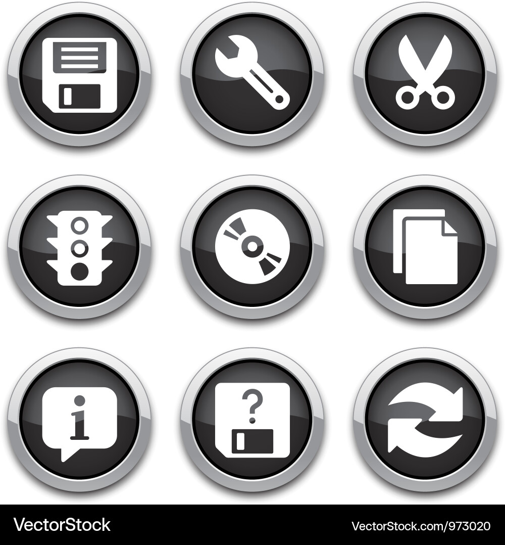Black basic application buttons vector image