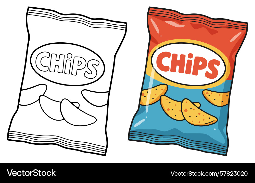 Chips packet with line art and color Chips packet with line art and color Vector Image