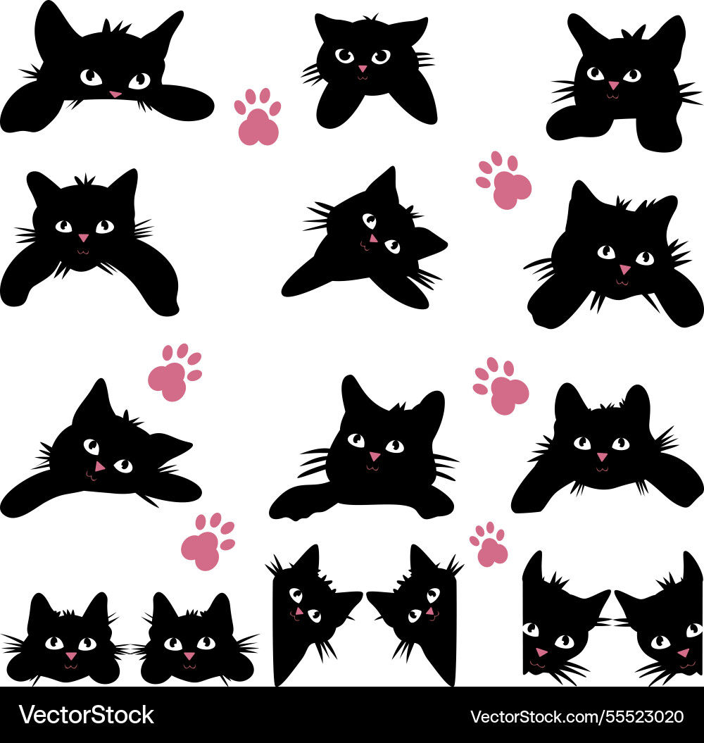 Cute cat head set element with expressions Vector Image