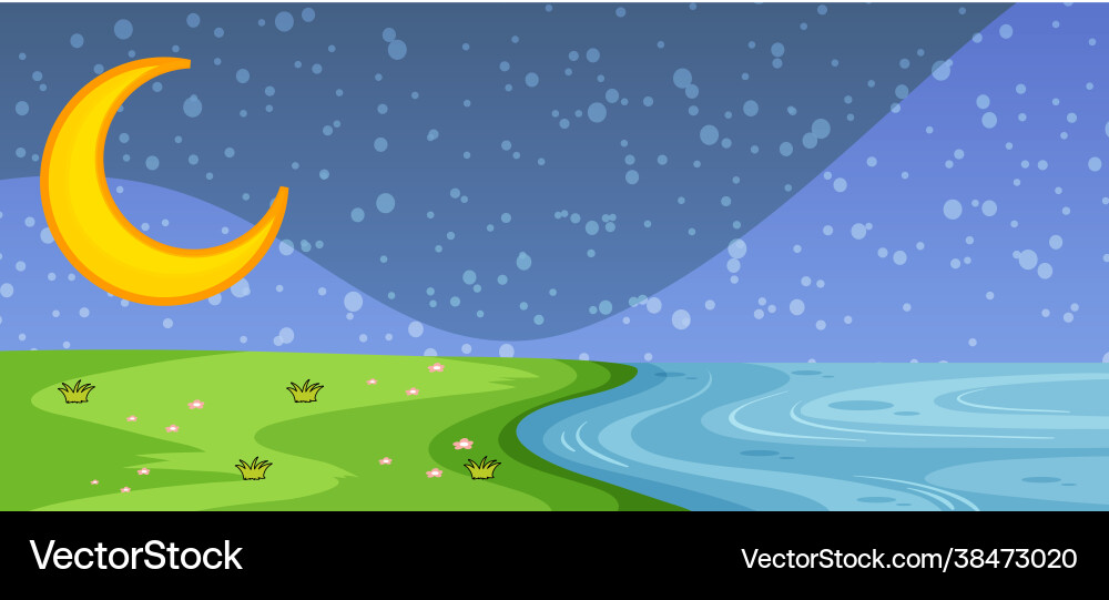 Empty park nature scene at night in simple style vector image