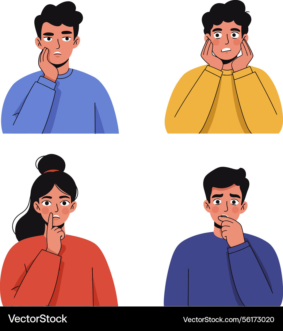 Four expressive characters showing different Four expressive characters showing different Vector Image