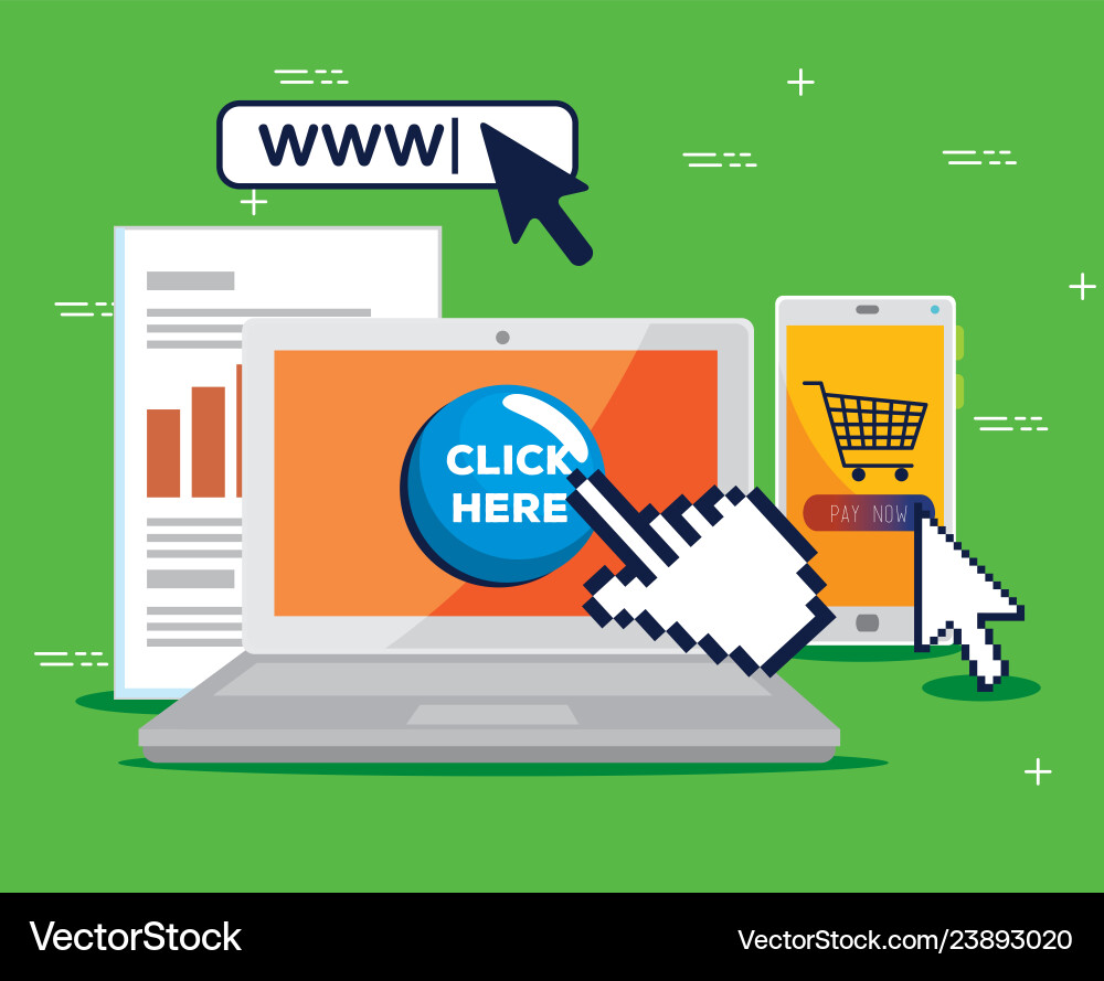 Laptop with hand pointer mouse cursor Laptop with hand pointer mouse cursor vector image