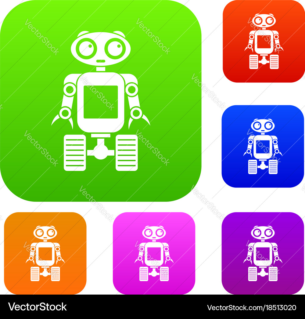 Robot on wheels set color collection Vector Image