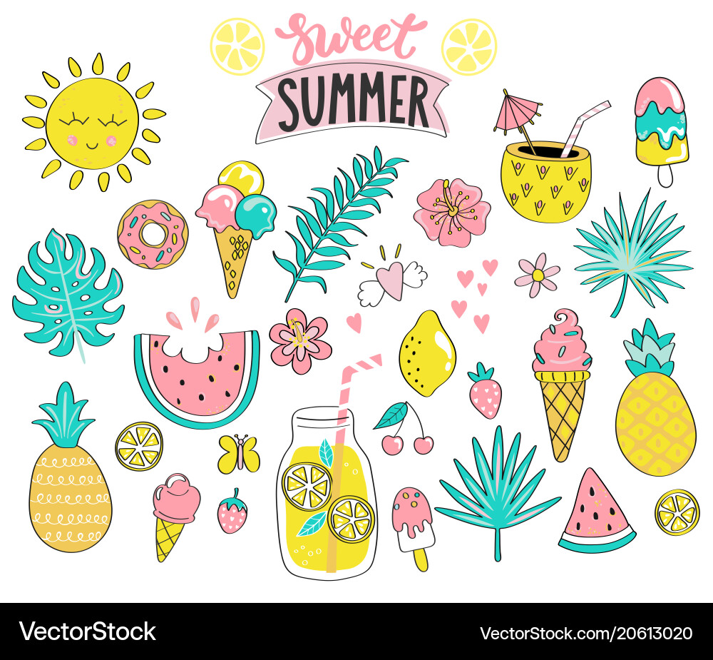 Set aus süßen Sommerhand gezeichnete Elemente Set aus süßen Sommerhand gezeichnete Elemente vektorbild