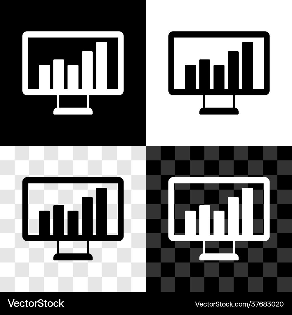 Set computer monitor with graph chart icon vector image