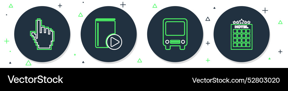 Set line audio book bus pixel hand cursor Set line audio book bus pixel hand cursor vector image
