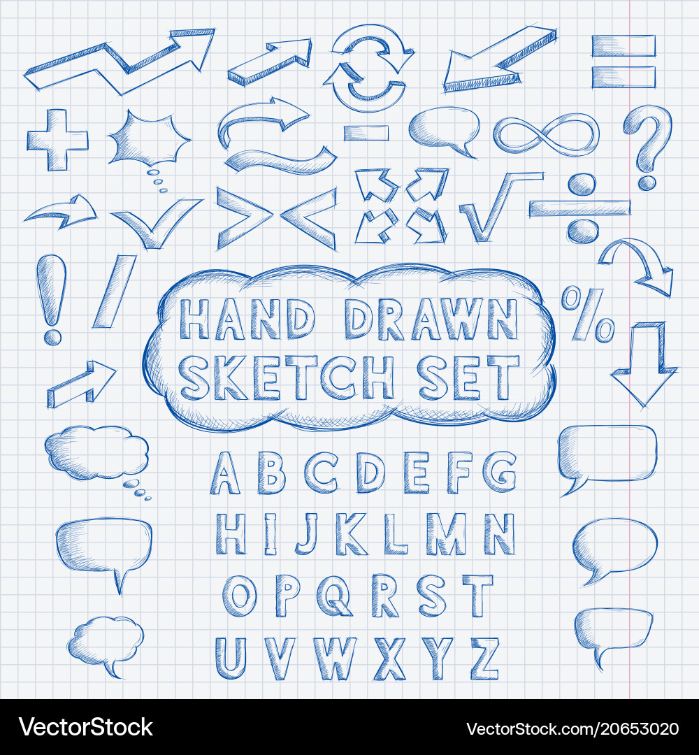 Set of hand drawn elements font mathematics Set of hand drawn elements font mathematics vector image