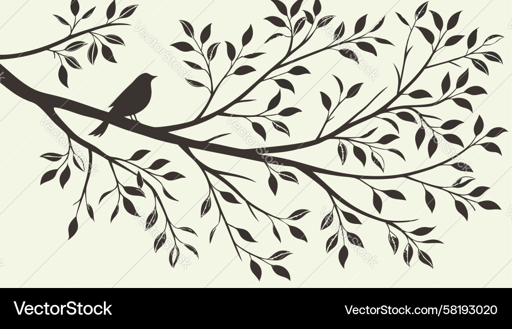 Tranquil Tree Branch with Bird Vector Image