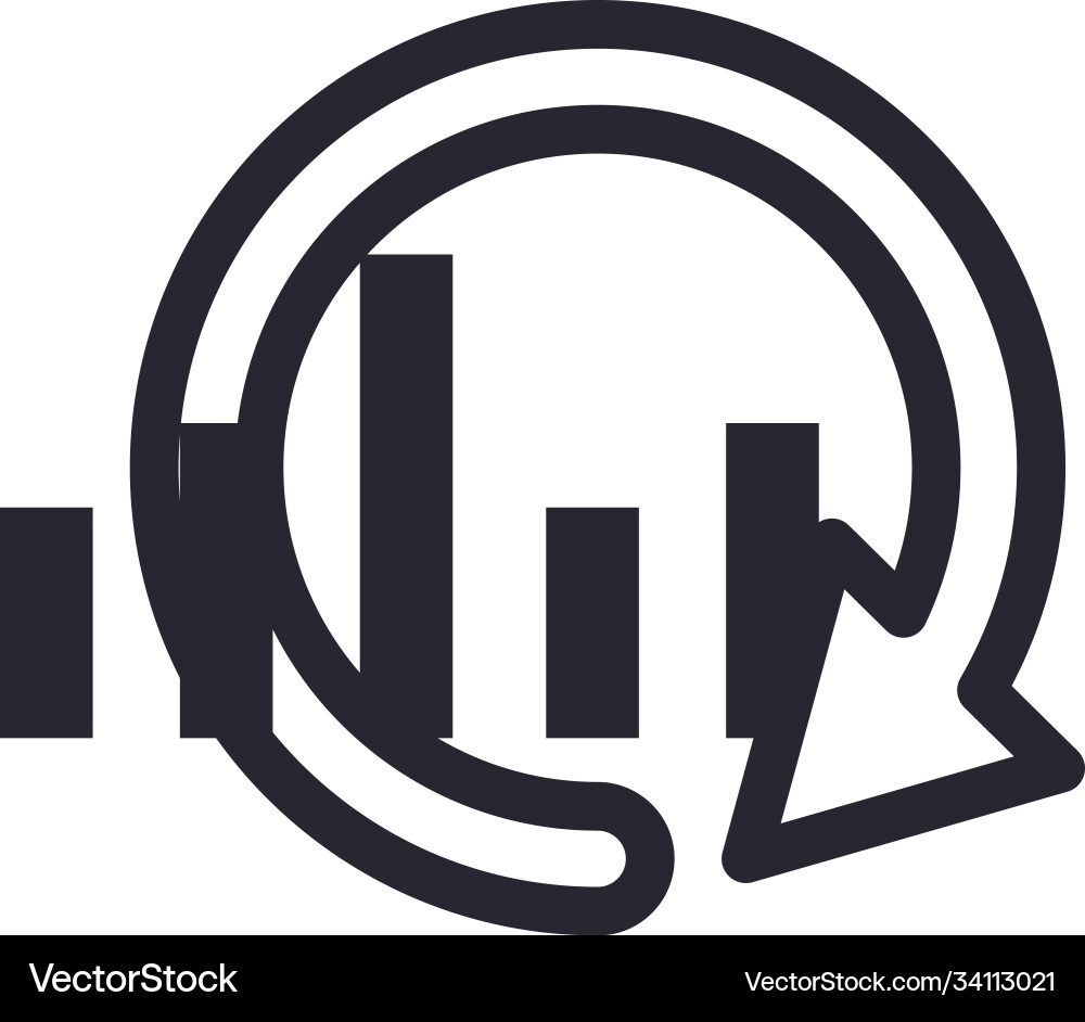 Bars chart with repeat arrow line style icon vector image
