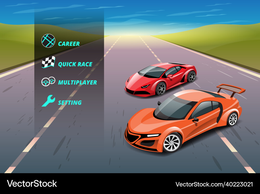 Car racing game in display menu juning Car racing game in display menu juning vector image