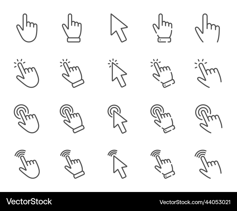 Click pointer line icons mouse cursor hand Click pointer line icons mouse cursor hand vector image