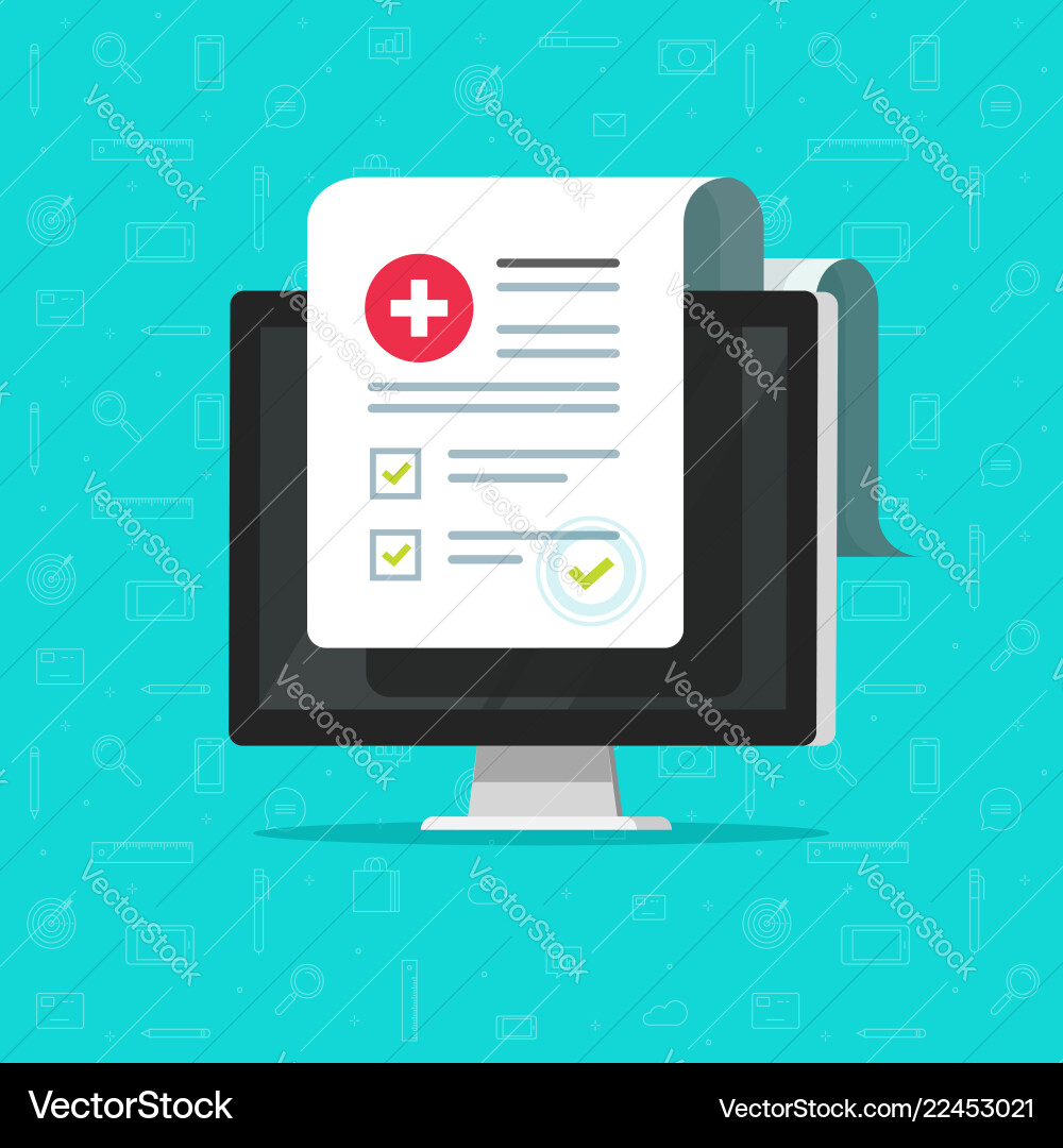 Computer and medical form list results data Computer and medical form list results data vector image