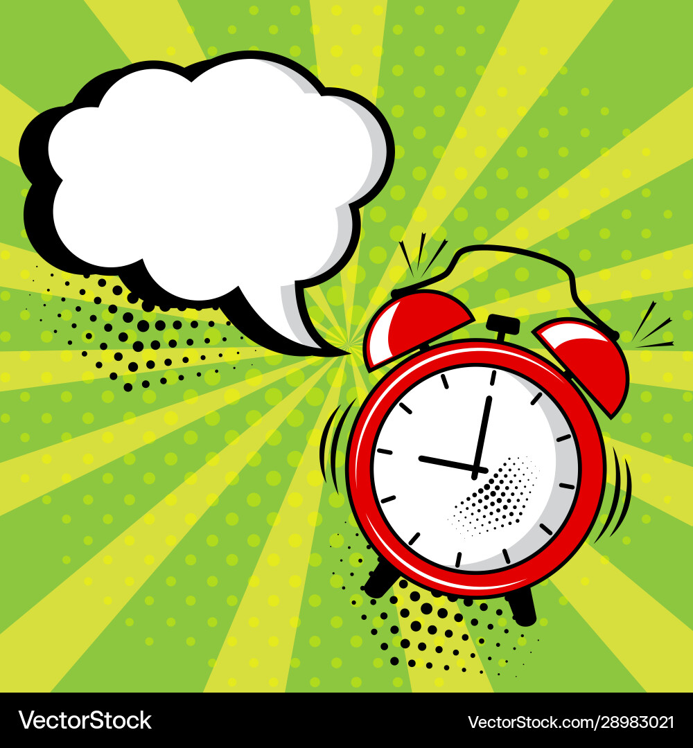 Empty white comic bubble and red alarm clock Empty white comic bubble and red alarm clock vector image