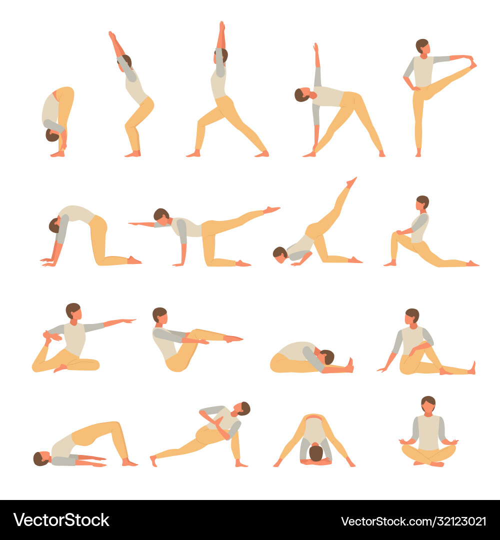 Female character engaged fitness yoga set girl Female character engaged fitness yoga set girl Vector Image