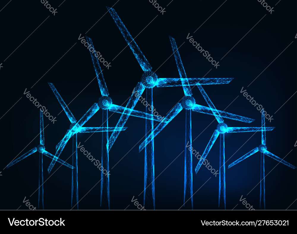 Futuristische glühende polygonale Windmühle Bauernhof Futuristische glühende polygonale Windmühle Bauernhof vektorbild