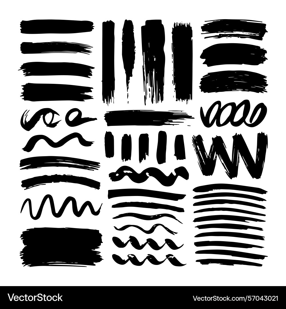 Ink stroke set dynamic black strokes Vector Image