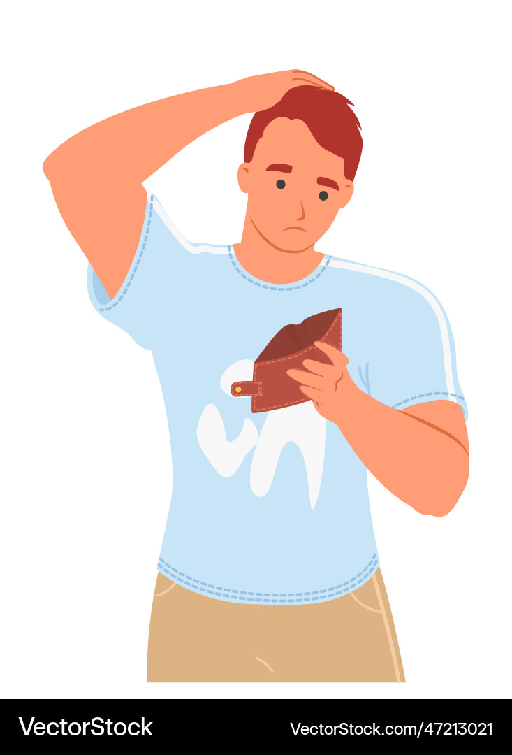 Man Holding Empty Wallet, Scratching Head vector image
