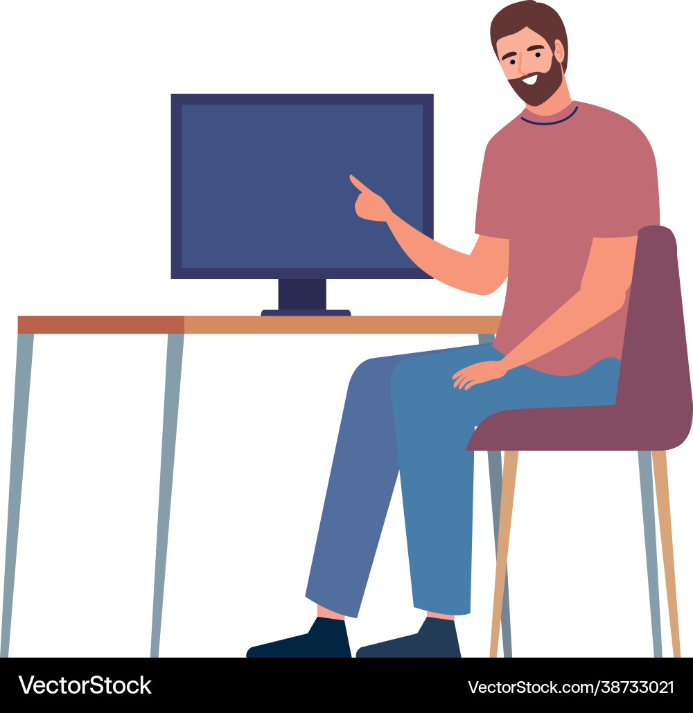 Man in desktop computer vector image