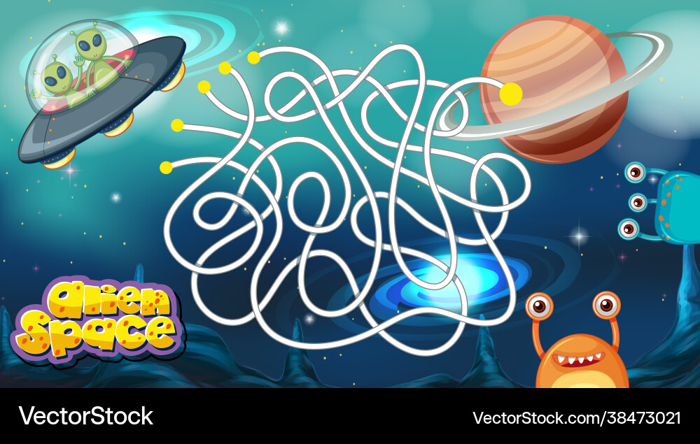 Maze game with space theme template Maze game with space theme template vector image