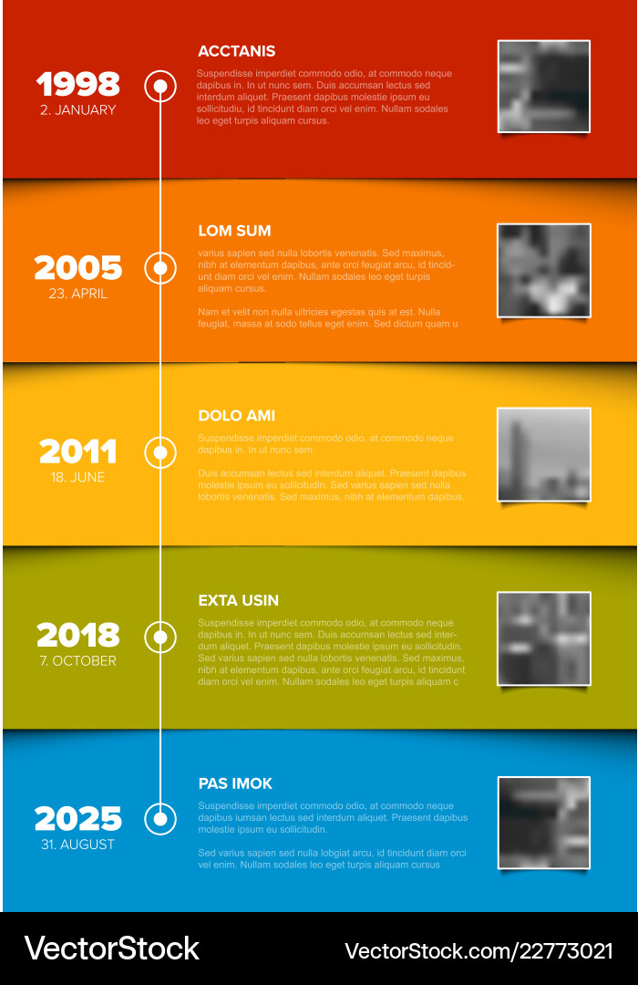 Timeline template with color blocks and photo Timeline template with color blocks and photo vector image