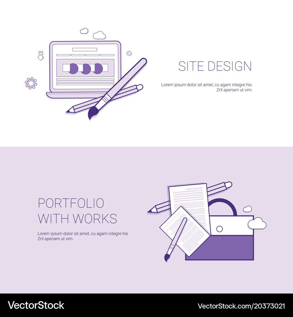 Web site design and portfolio with works template vector image