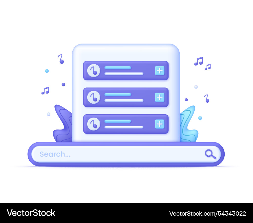 3d searching for a music with search tab vector image