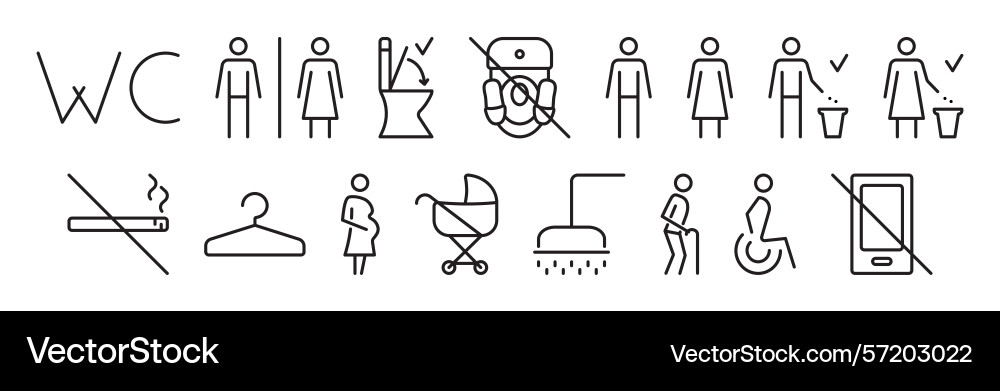 Big wc black line icon set Vector Image