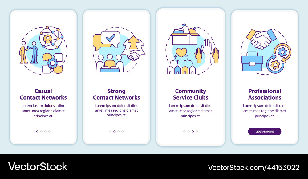 Business networking groups onboarding mobile app Business networking groups onboarding mobile app Vector Image