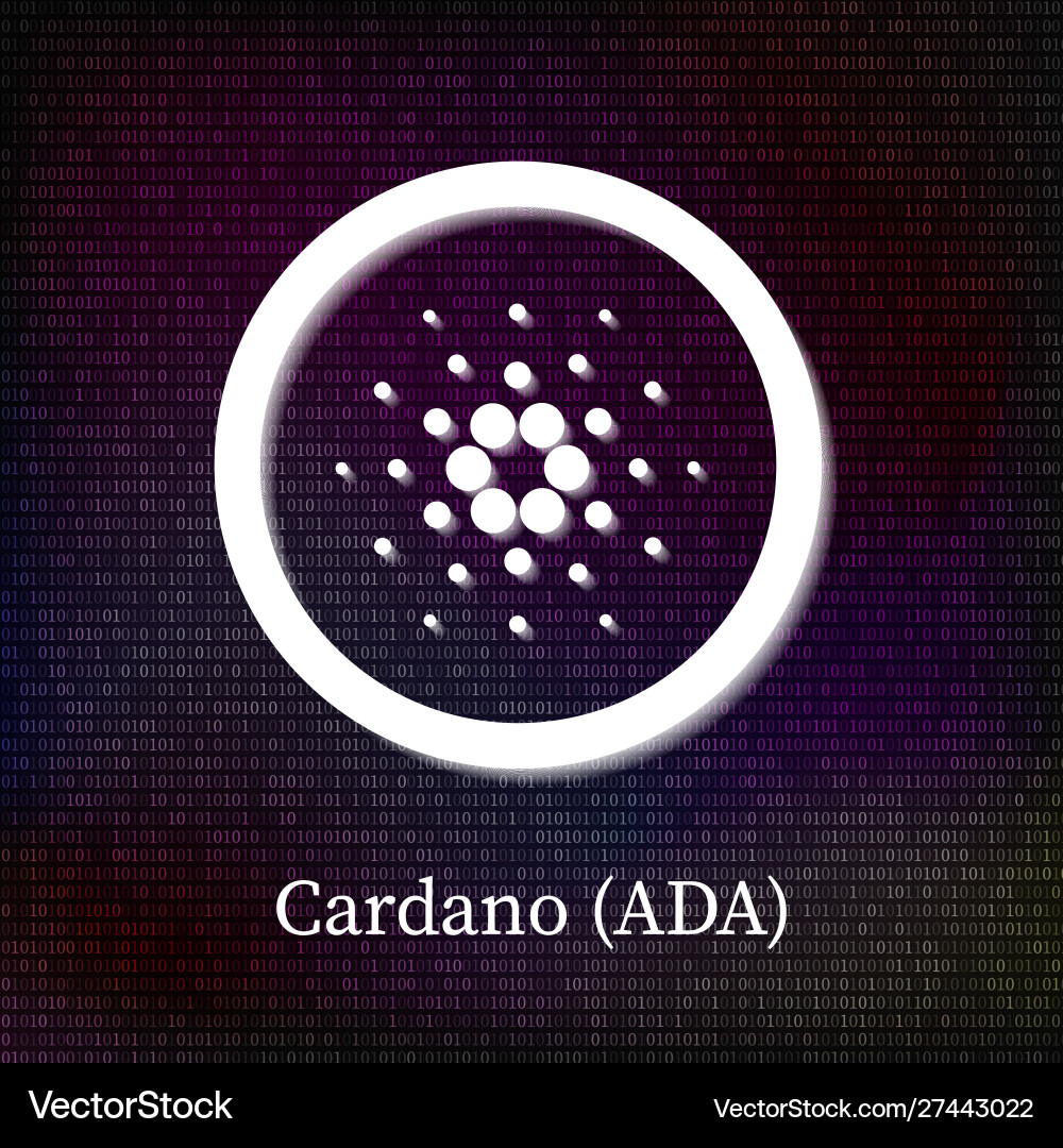 Cardano Symbol auf dunklem Binärcode Hintergrund Cardano Symbol auf dunklem Binärcode Hintergrund vektorbild