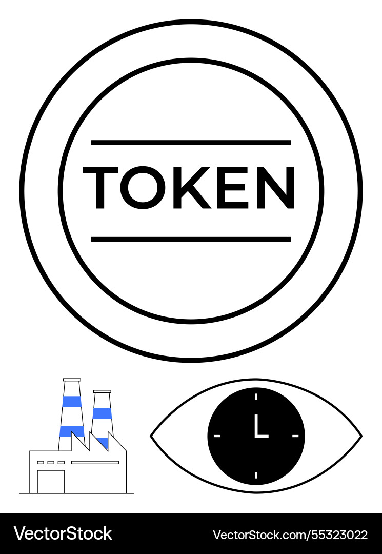Circular token design with factory clock eye Circular token design with factory clock eye vector image