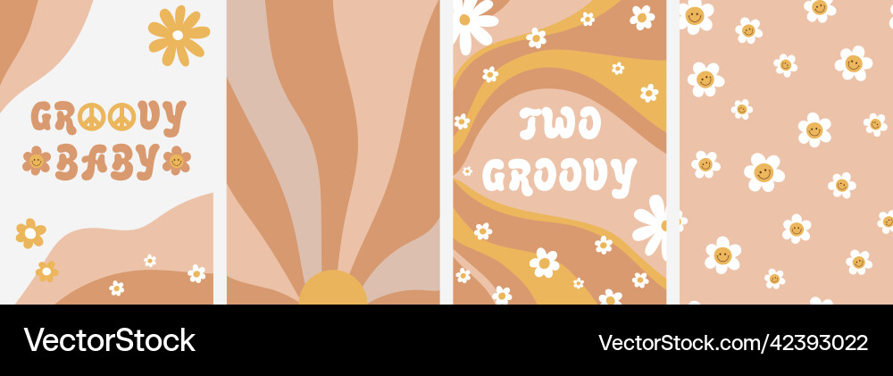 Groovy Baby Duschkarten Set Retro 70s Groovy Baby Duschkarten Set Retro 70s vektorbild