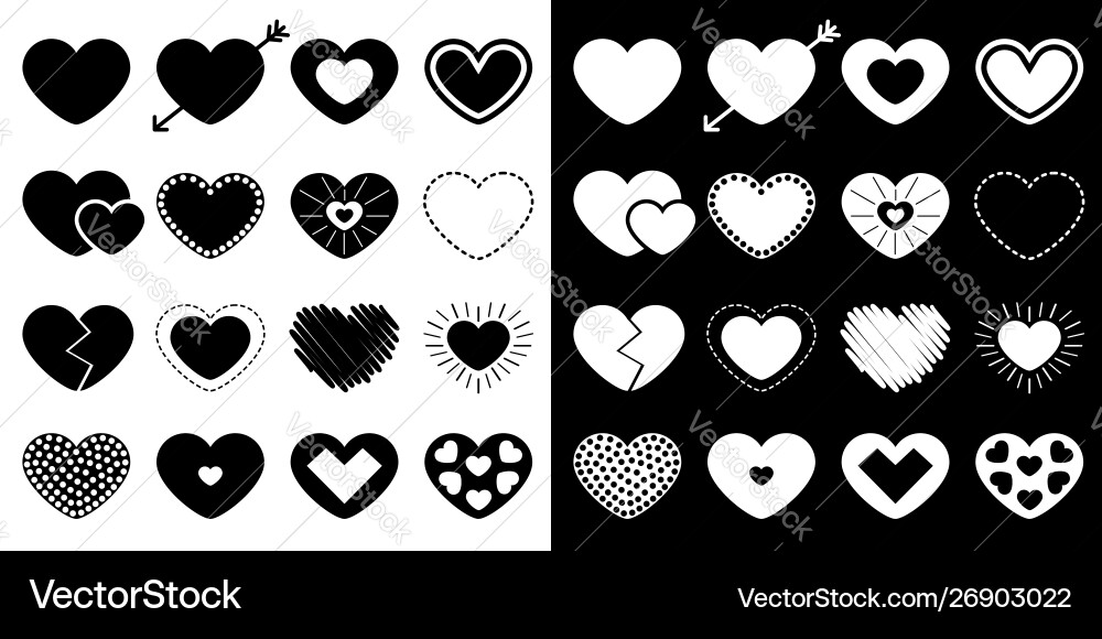 Heart big icon set different shape arrow dash Heart big icon set different shape arrow dash Vector Image
