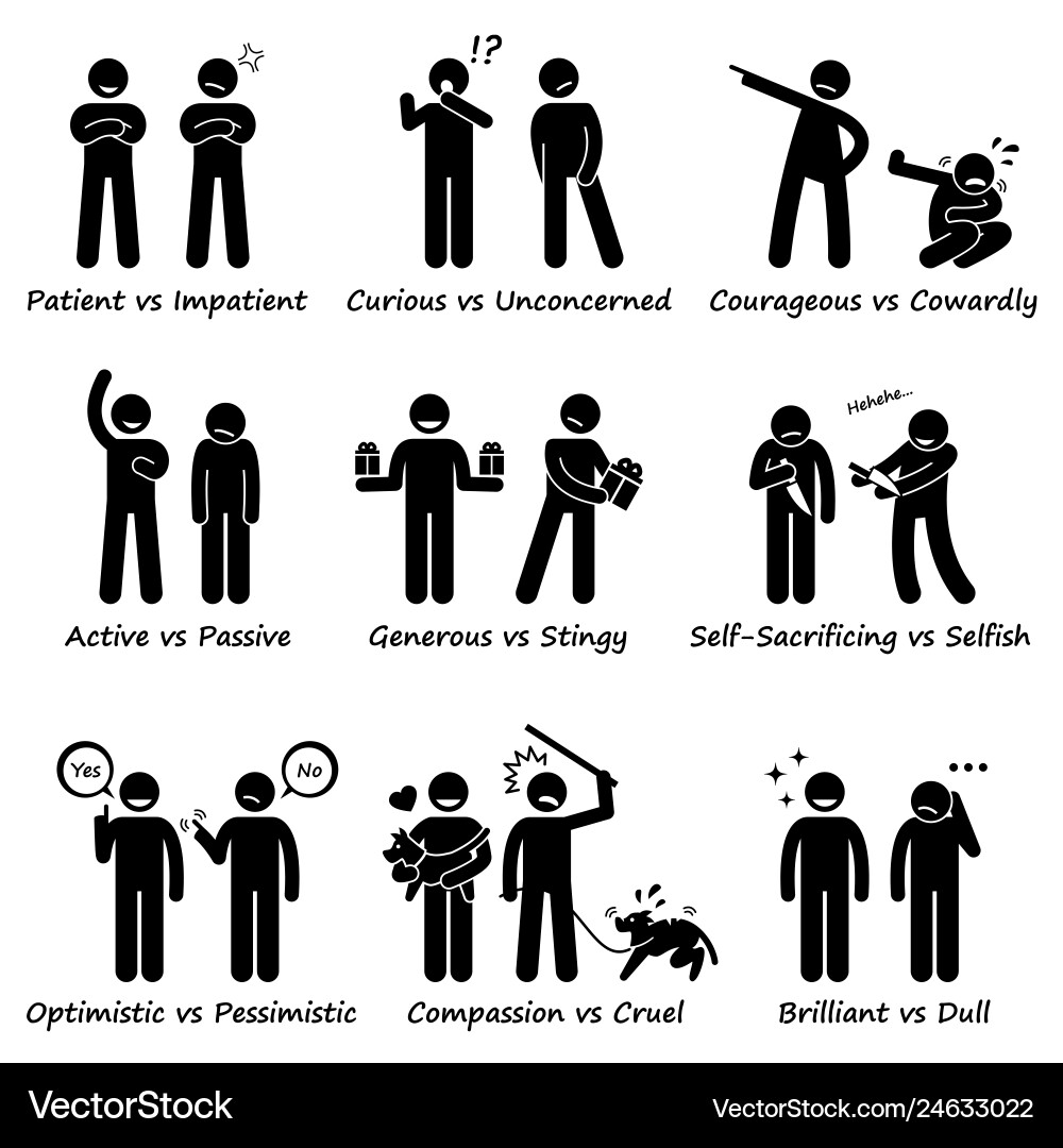 Human personalities opposite values positive vs Human personalities opposite values positive vs vector image